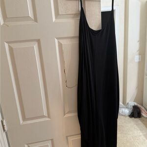 Minimalist Black Slip Maxi Dress - Women's Simple Evening Slip